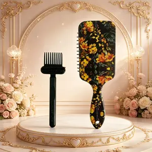 Vintage Floral Cushion Comb Set with Cleaning Brush, Gentle Hair Smoothing for Coarse Curly Hair, Scalp Massage Nylon Teeth, Easy Clean Women's Hair Comb Set