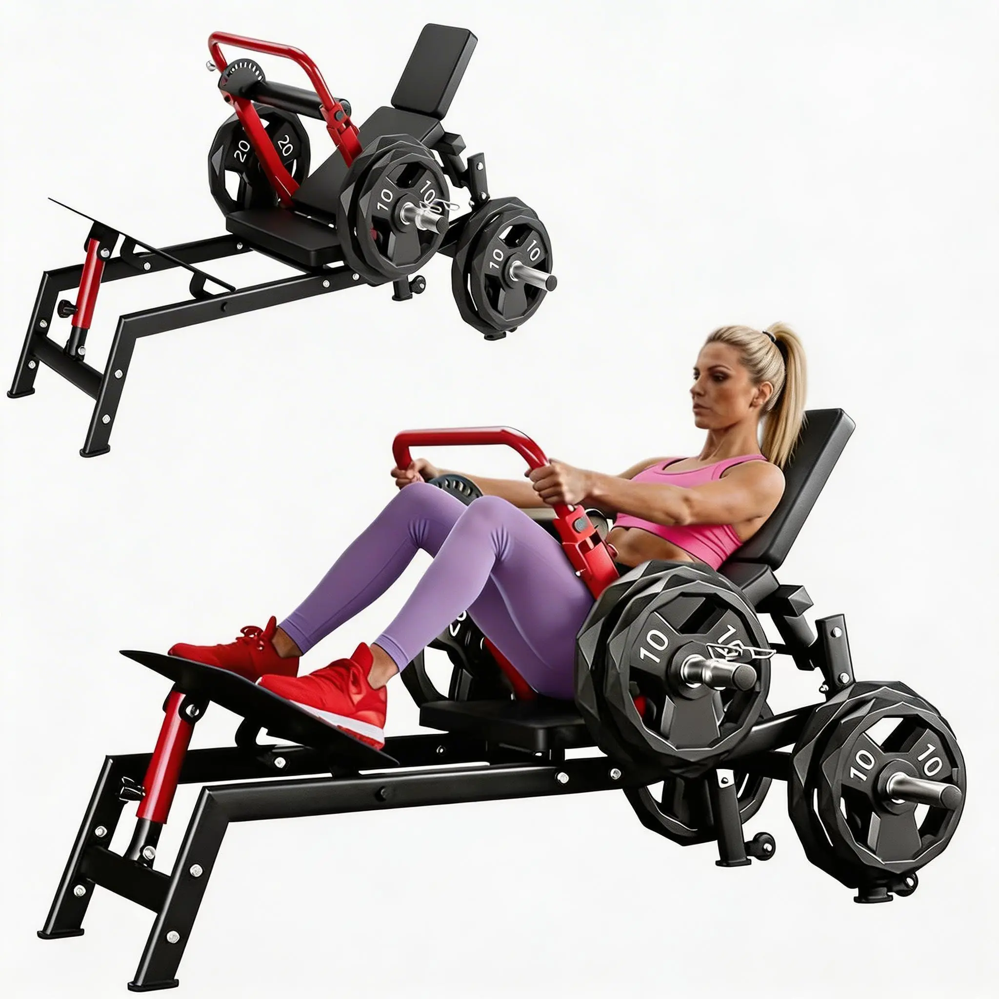Black&Red Hip Thrust Machine, 900LBS Capacity Plate-Loaded Glute Bridge Machine with Adjustable Footboard & Safety Bar, Heavy Duty Butt Builder for Home Gym