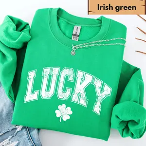 Womens Lucky Sweatshirt, Cute Shamrock Shirt, Happy St Patricks Day Shirt, St Pattys Day Outfit, Irish Lucky Day Shirt, St Patricks Day Gift - LORA ATCHER