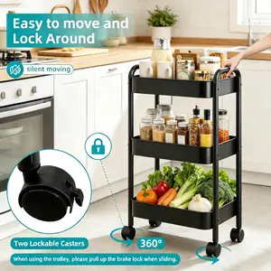 Upgraded Widened & Thickened 3/4-Tier Rolling Storage Cart, Slim Gap Utility Organizer Cart for Kitchen Pantry Bathroom multi fun ciona l