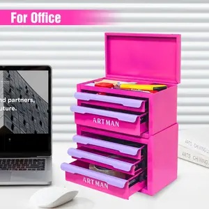 Drawer-style desktop storage box, office workstation organizing magic tool, desk stationery storage rack, cosmetic storage cabinet--{Rose red-purple- color, 2+3 layers}