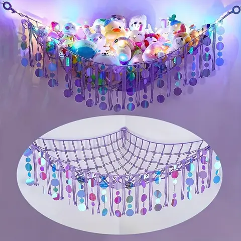 Bohemian Tassel Plush Toy Storage Hammock, Extra Large Mesh Storage Net for Small & Large Stuffed Animals