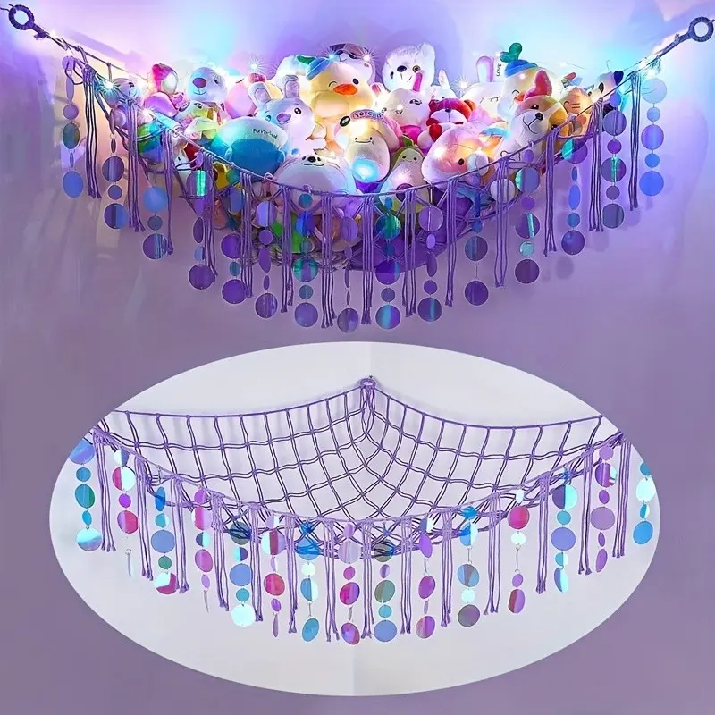 Bohemian Plush Animal Storage Net or Hammock, Mesh Storage Organizer, Extra Large, Suitable for Small or Large Plush Toys, Storage Rack, Home Storage Organizer