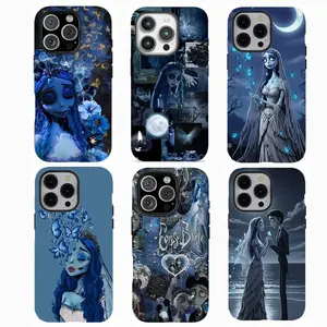 Y-Corpse Bride Patchwork Pattern Wall Paper phone case,Blue patchwork Phone Case，for iPhone 16 15 14 13 12 11 17Pro Max
