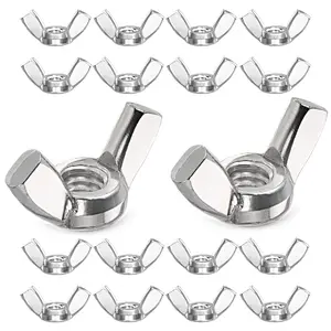 50PCS 1/4"-20 Stainless Steel Wing Nuts, 304 Butterfly Thumb Nuts, Hand Twist Fasteners for Machine, DIY, Furniture, Automotive