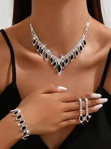 Elegant Bride Wedding Jewelry Set, Fashionable Bridal Accessories, Simple Style, Necklace, Earrings, Bracelet, Party and Wedding Gifts