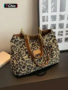 Women's Leopard Print, Large Capacity Handbag, Elegant Commuter Bag for Work & Daily Use, Fashionable Underarm Clutch, Modern Design