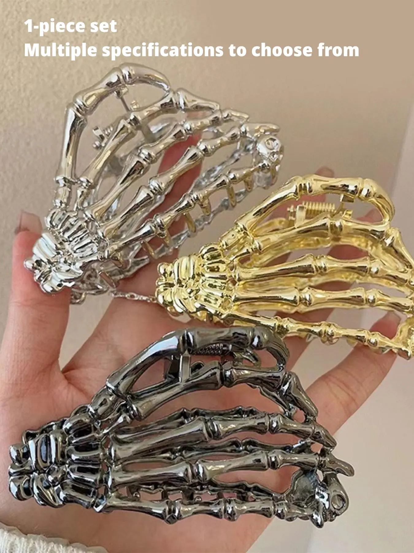 A skull Goddess Hair Clip in the shape of a skull hand, sturdy metal structure that tightly grips the hair, Avant garde Gothic style, suitable for festivals, daily dressing up, a gift for alternative fashion enthusiasts, Hair Claws, Clip Design