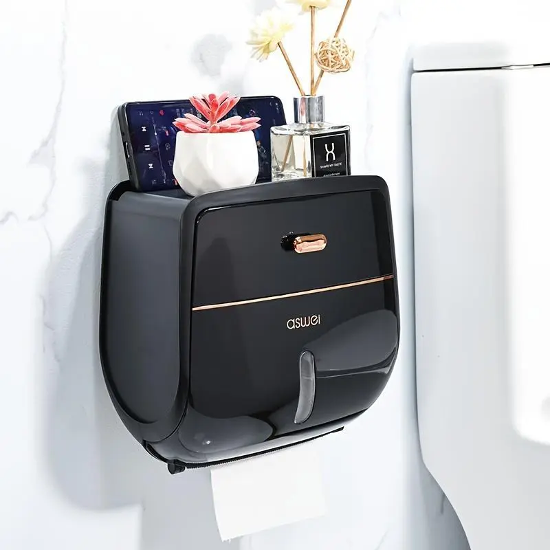 1-Piece Wall-Mounted No-Drill Waterproof Toilet Paper Holder, Easy Installation, Polished Finish, All Ages Bathroom Storage Shelf for Home Use, One Piece