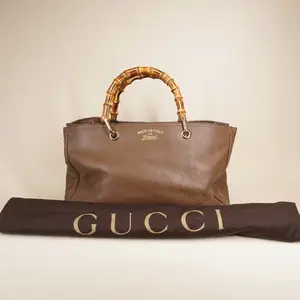 Pre-owned GUCCI leather Shoulder Bags Bamboo Medium Shopper Brown Shouder Bag