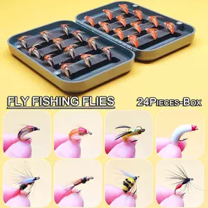 24Pcs/Kit Fly Fishing Bait Dry/Wet Fly Artificial Nymph Fly Fishing Lure-Different Styles Bait Assotment With Fly Box for Trout Steelhead Fly Fishing Flies Fly Fishing Accessories