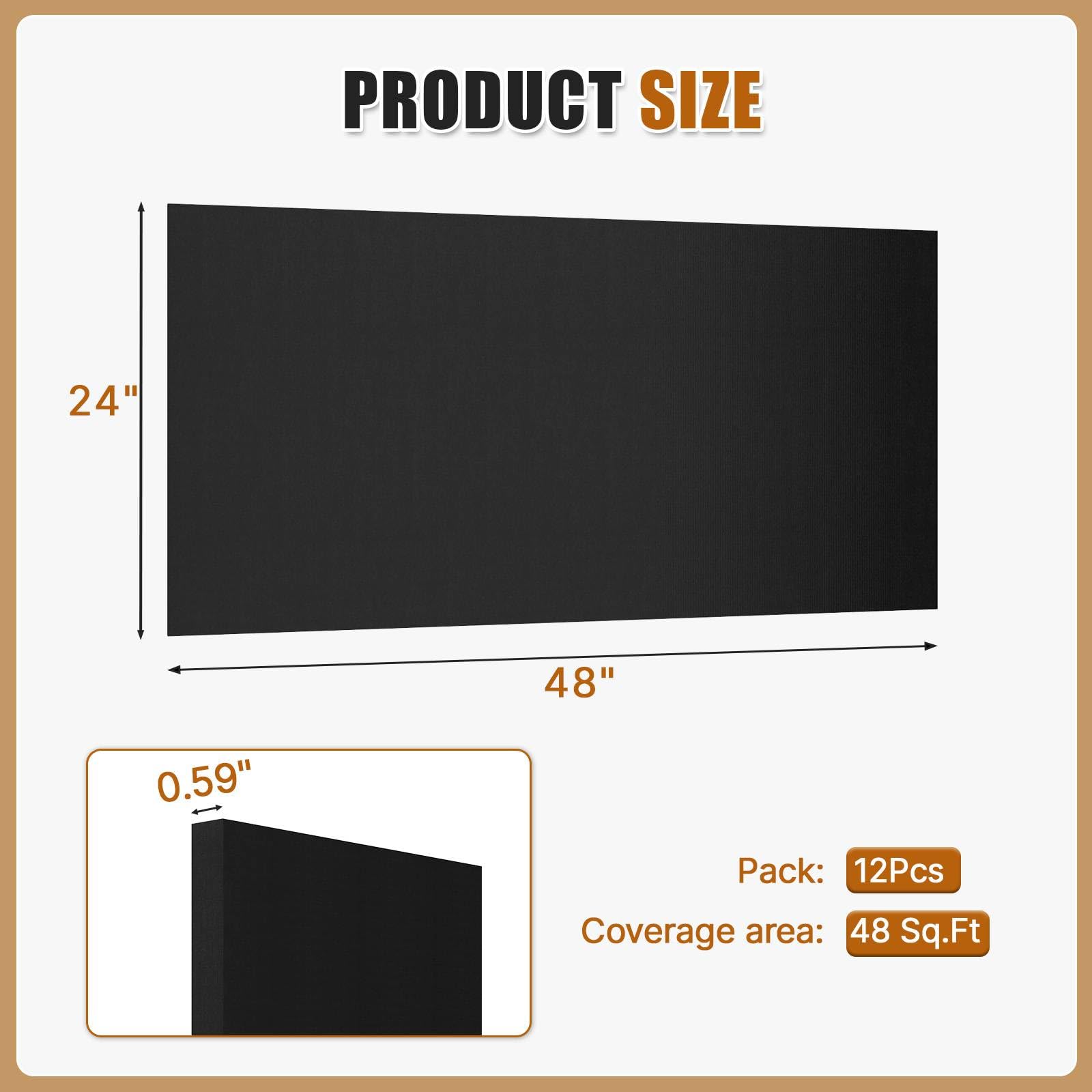 LooYee 12 PCS Black Fiberglass Acoustic Ceiling Tiles Reduce Light Reflection 2X4 Ft Soundproof Ceiling Panels 0.59" Thick Moisture Proof Fire Resistant Ideal for Home Theater Basement Cover 96 Sq.Ft