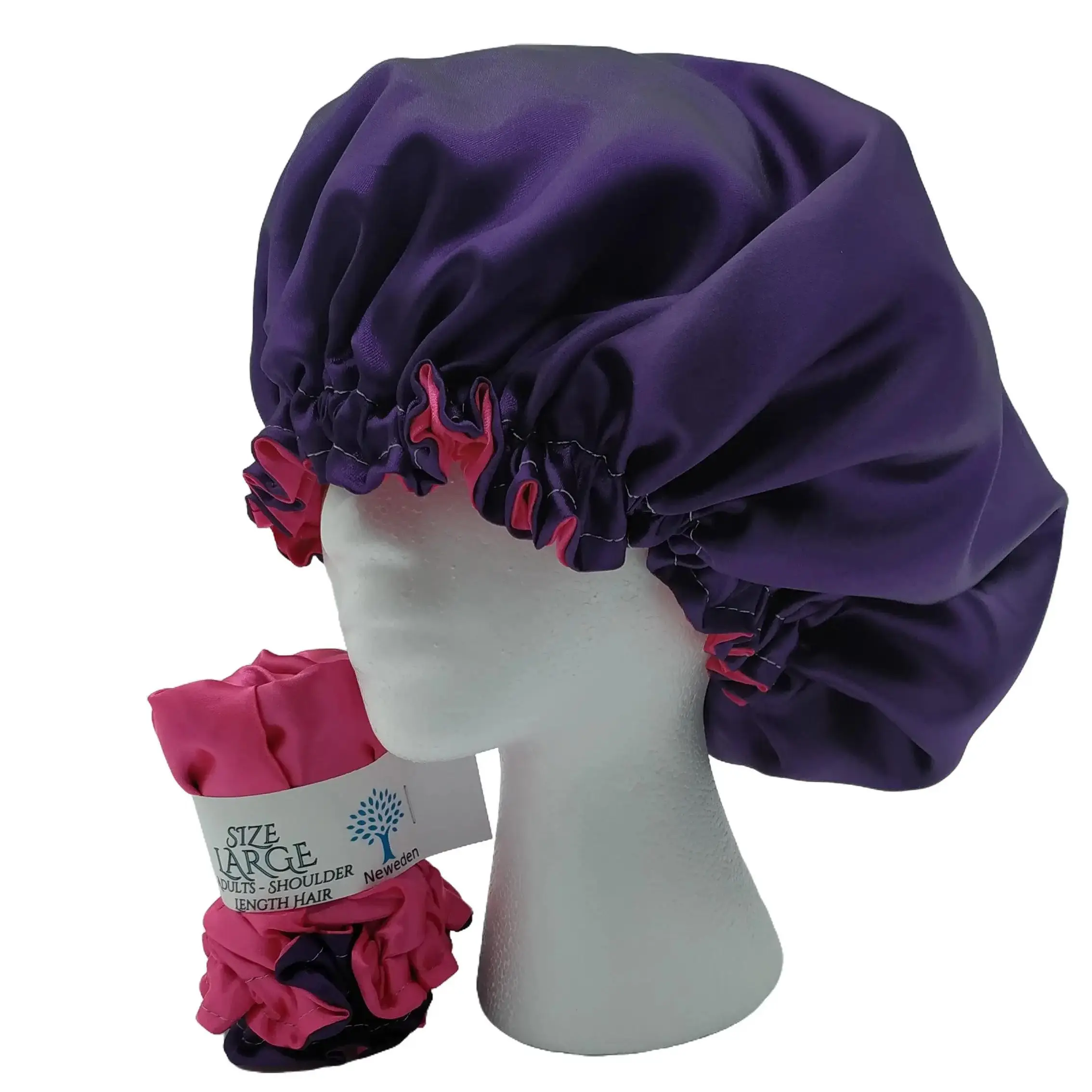 Hot Pink & Purple Reversible Silky Satin Hair Bonnet for Adults Kids & Newborns Adjustable Sleep Night Cap for Curly Hair Protection Perfect Gift