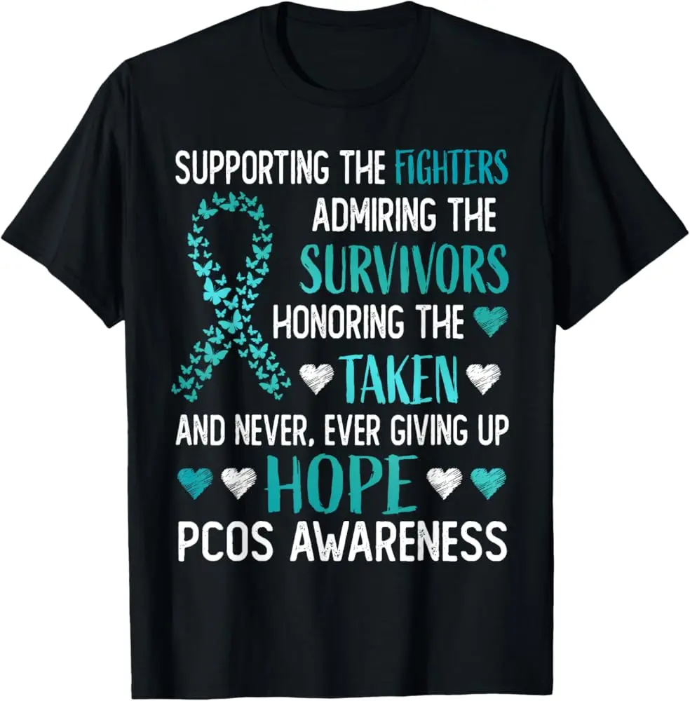 Pcos Awareness Gifts Teal Ribbon Survivor Fighter T-Shirt