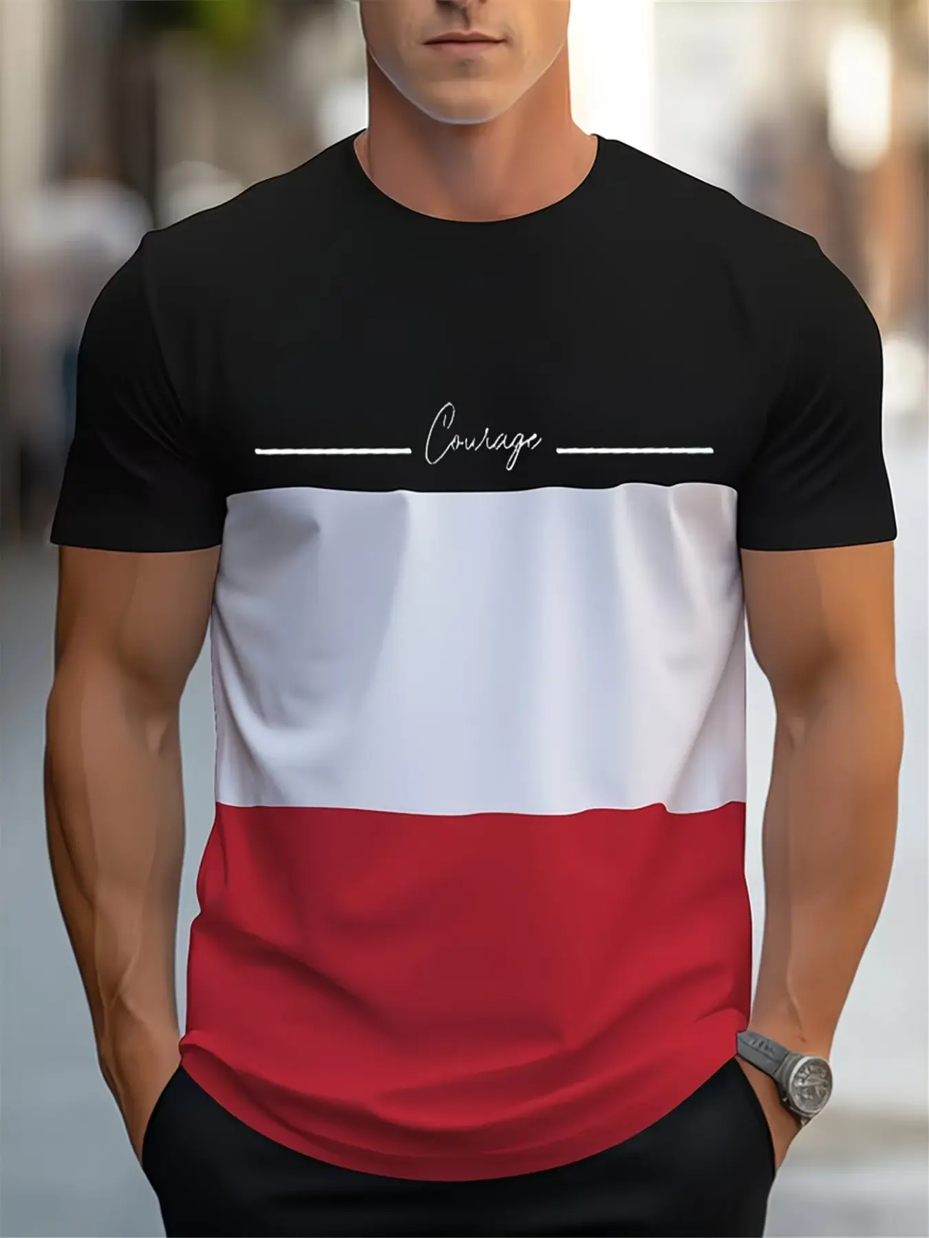 Men's Short Sleeve 3D Printed T-Shirt, Casual Slim-Fit Streetwear Top, All over Print, H-Type Silhouette, No Collar, Without Zipper