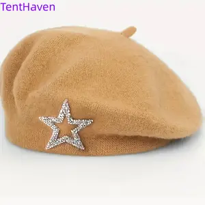 2026 Water Diamond Pentagram Beret Autumn/Winter Wool Blended Painter's Hat Multi Color Retro Versatile Women's Beret