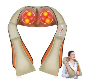 Shiatsu Back Massager,Deep Shiatsu Neck and Shoulder Massager, Foot Massager,3D Kneading Massage Pillow,Kneading Massage Pillow in Beige and Orange