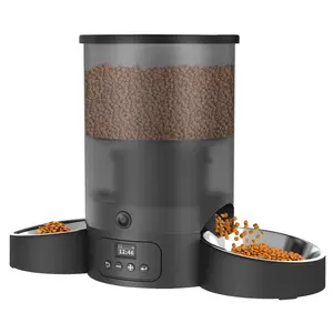 Automatic Cat Feeder for 2 Cats, 3L Food Dispenser SURDY Auto Cat Feeder with 2 Stainless Bowls, 10s Meal Call Dual Power Supply and Timer Setting 12 Portions 6 Meals Per Day for Cats and Dogs