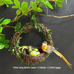 Artificial Bird-Nest with Birds, Creative Garden Decor, Fake Bird-Nest, Decorative Hanger for Home Garden Yard Office