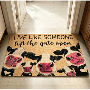 Diatomaceous Earth Funny Cow Doormat Super Absorbent Quick Dry Non Slip Live Like Someone Left The Gate Open Welcome Mat for Front Door Entryway Bathroom Kitchen Cute Farmhouse Decor Unique Housewarming Gift