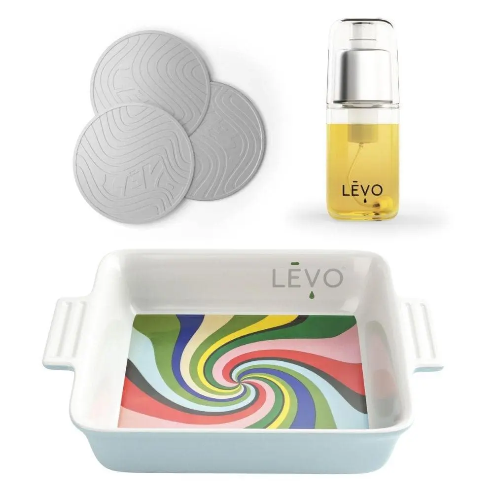 Chef's Kiss Kitchen Bakeware Gift Box Set - Retro, Heat-Safe Silicone & Ceramic Baking Tools with Handles, Precision Spray, Swirl Print Curated Kitchenware for Baking Enthusiasts