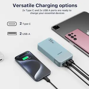 JUOVI Portable Power Bank 20000mAh, 35W with Fast Charging, LED Display for iPhone 16, 15, 14, Galaxy,Tablet, and Switch - Black Smartphone
