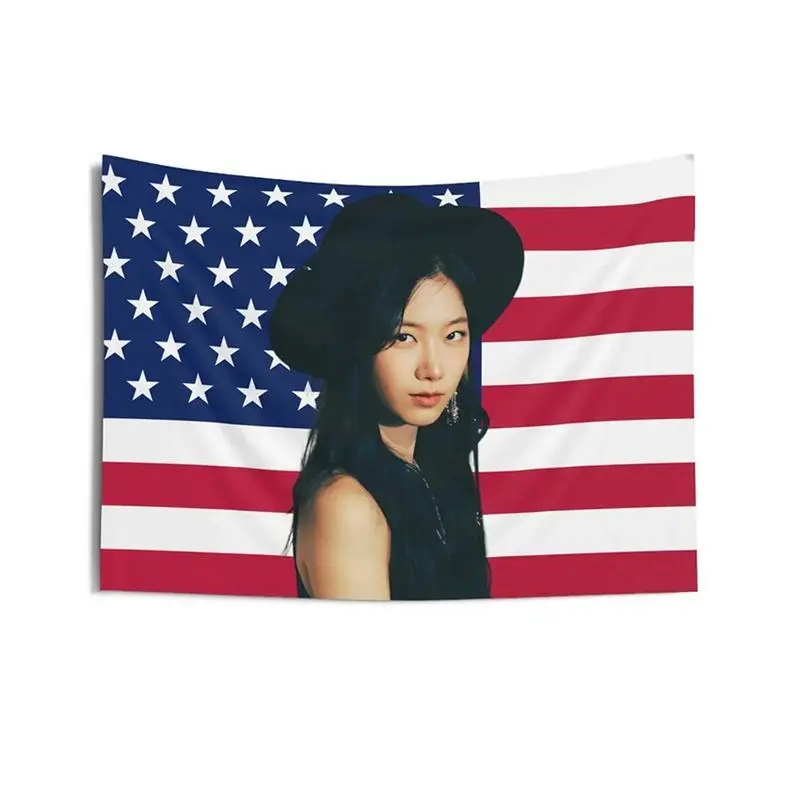 Kazuha Kpop American Flag Pattern Tapestry - Lightweight Home Decor Wall Hanging, Colorful Print, Durable, Machine Washable, Indoor Use Decoration for Living Room (Multi-Use as Bedspread/Tablecloth/Porch Accent Gift)