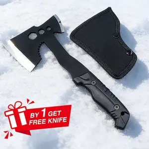 《 By 1 Get Free Knife 》Survival Camping Axe with Sheath - Small Bushcraft Camping Axes & Hatchets for Splitting & Chopping Wood, Kindling Splitter for Fire Wood, Camp Hand Tool