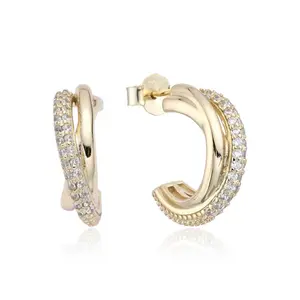 Iconic Duo Hoops - Gold Plated Pave Diamond Earrings for Women Fashion Jewelry