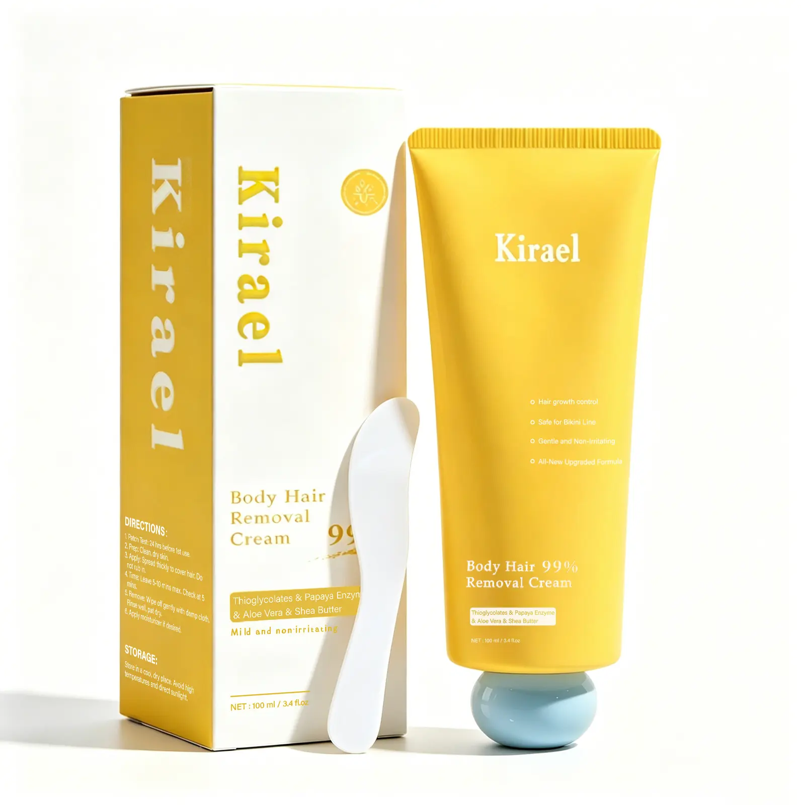 100ml Body Hair Removal Cream, Gentle Depilatory Formula with Spatula, Smooth & Comfortable Hair Removal Care for Legs, Arms, Underarms & Bikini Line, Suitable for Women & Men