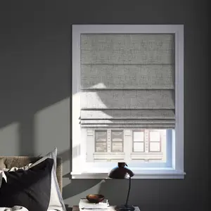 27"x64" Sun Zero 100% Blackout Somerton Textured Cordless Roman Window Shade Gray