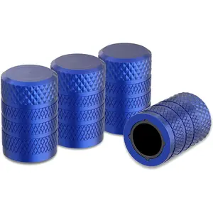 Blue Anodized Aluminum Tire Valve Stem Caps 4 pcs Pack Corrosion Resistant Universal Fit for Cars Trucks Motorcycles SUVs and Bikes
