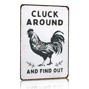 Funny Chicken Gifts Chicken Cluck Around and Find Out Tin Sign for Home Farm Chicken Coop Farmhouse Kitchen Garden Decor 8 X 12 Inch