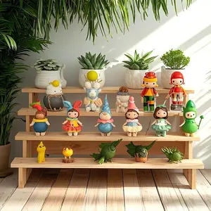 Wooden Staircase Display Rack for Pop Mart Figures, Model Stand Holder, Dual Layer Jewelry Organizer, Collectible Figurine Storage Shelf