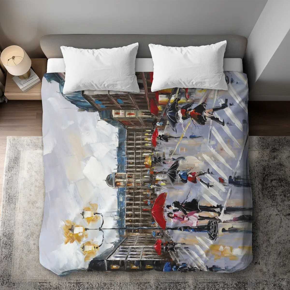 360 Stand Women's Red King Size Microfiber Duvet Cover - Microfiber Face, 360-Degree Stand, Street Scene, Urban Art Design, Machine Washable Home Textile Bedding Accessory, Decorative Duvet Cover, Machine Washable Duvet