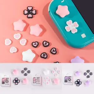 Pink Purple Love Silicone Soft D-pad Cross Button ABXY Key Sticker Skin Case For Switch Lite Console Thumb Stick Grip Cap Cover Console Accessories