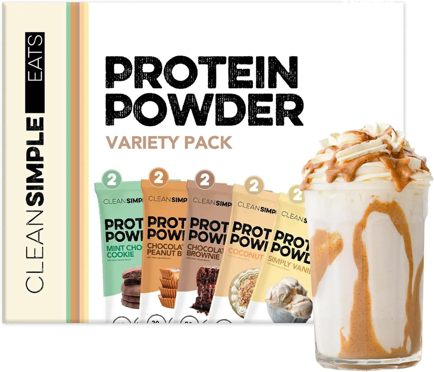 Clean Simple Eats Whey Isolate Protein Powder, Variety Pack, 10 Stick Packs | 20g Grass Fed Whey Isolate | Digestive Enzymes | Zero Added Sugar | Gluten Free | Non-GMO | Naturally Sweetened