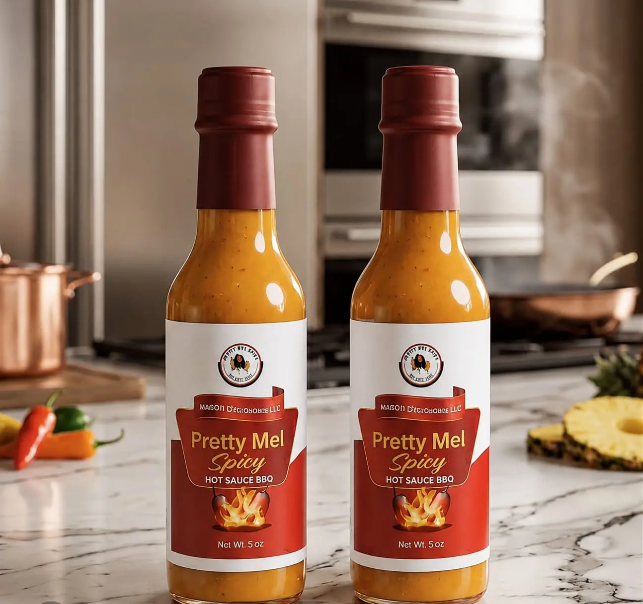 Pretty Mel Bold Heat Low Sodium Spicy Liquid Hot Sauce Herb Seasoning Blend, 2-Glass Bottle Pack, Rich Green Pepper Flavor with Unforgettable Taste, Suitable for Chicken, Tacos