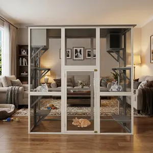 Huge 6 Tier Outdoor Catio with 2 Sleeping Houses Luxury Wooden Cat Cage with Chamfered Shelves Large Outside Cat House Enclosure for Multiple Cats Heavy Duty Weatherproof Playpen