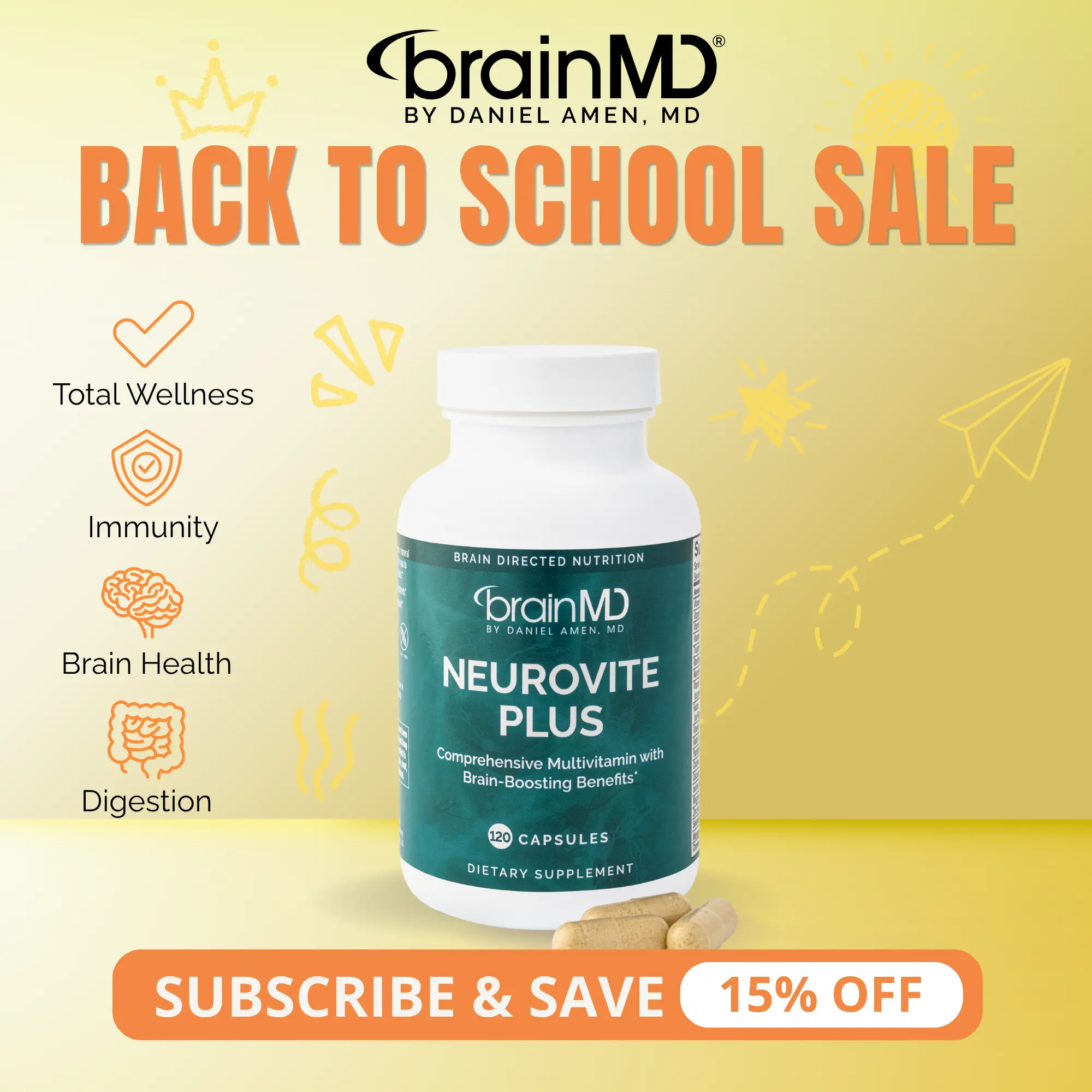 NeuroVite Plus | BrainMD | 120 Capsules | Whole-Body Wellness & Brain Health Support | Immune, Digestive & Antioxidant Support | 50+ Bioavailable Vitamins & Minerals