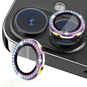TIUYAO Camera Lens Protector for iPhone 16 Plus/iPhone 16 Tempered Glass Camera Lens Protector Aluminum Alloy Lens Ring Camera Cover Fit for iPhone 16/16 Plus (Diamond Colorful)