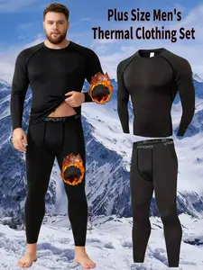 Two-piece men's thermal underwear set, warm and breathable, highly elastic and slim fit, sweat-wicking and quick-drying, men's sports base layer, long-sleeved T-shirt. Fleece Lined