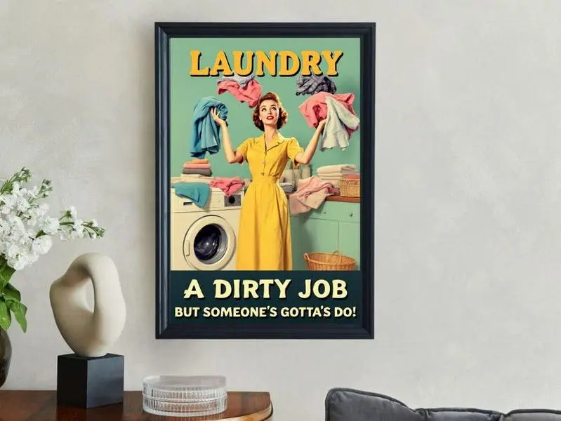 Retro Laundry Room Wall Art, Vintage Homemaker Decor, Humorous Laundry Poster, Laundry Room Sign, Funny Laundry Wall Print
