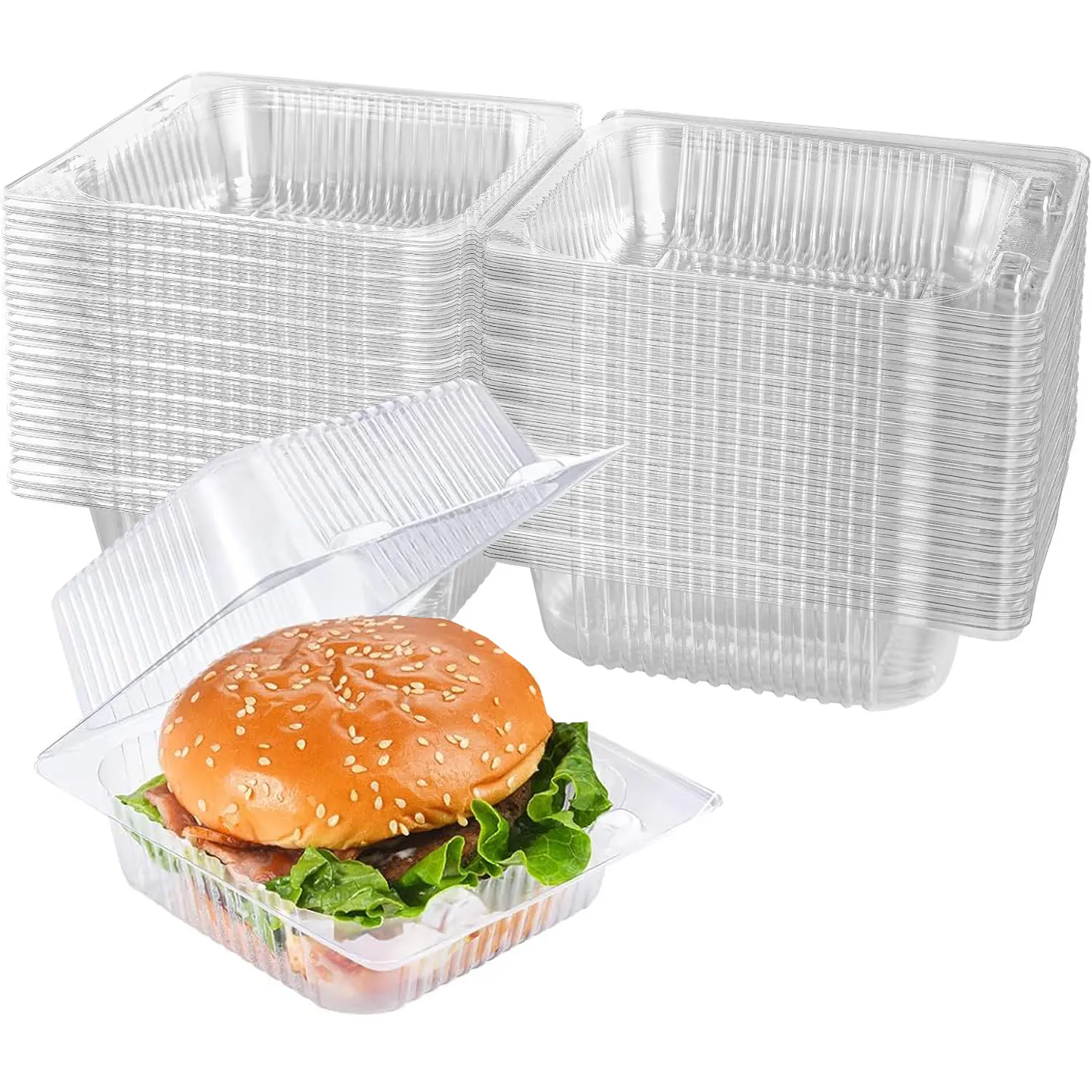 200 Count Clear Plastic Containers with Lids for Food Thickened Disposable Clamshell Boxes for Cake Slice Dessert Hamburger Salad Pastry Fruits Takeout Tray
