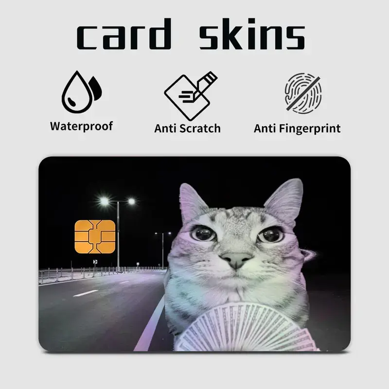 BUY 1 GET 1 FREE - Funny Money Cat Credit Card Skin, Cat Lover Meme Credit Card Sticker, Holographic Credit Card Cover, Sparkly Card Vinyl Decal