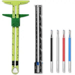 2 count Sewing Gauge Ruler 5-in-1 Sliding Sewing Measuring Ruler Fabric Quilting Tool with 4 count Marker Pen for Knitting Crafting Sewing Beginner Supplies