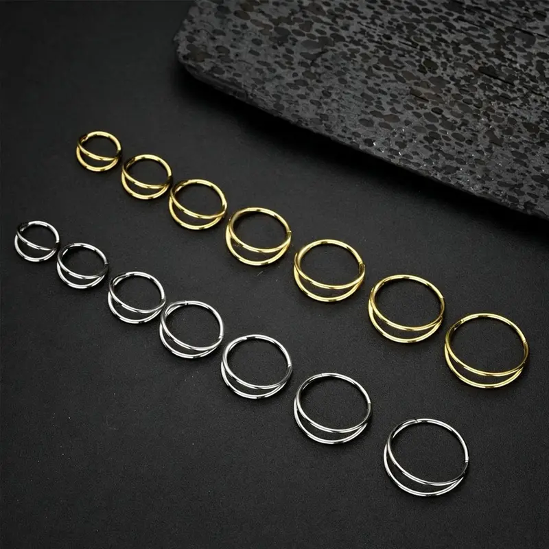Oufer 18G/20G 316L Stainless Steel Double Hoop Hinged Segment Cartilage Hoop Nose Hoop Nose Ring Clean Fit