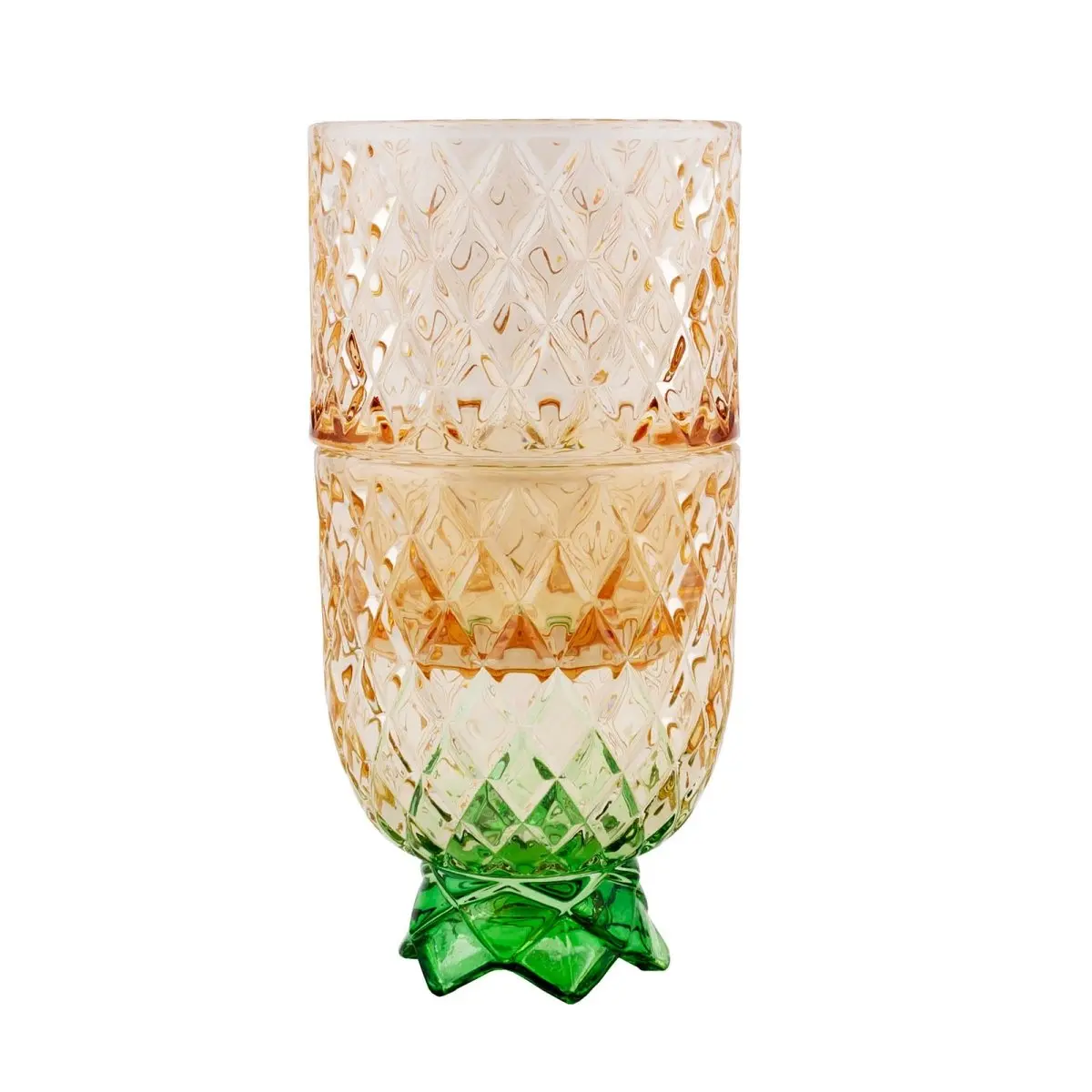 BarConic® 4-Piece Stackable Tropical Colorful Geometric Durable Pineapple Tall Glassware Set - Assorted 8oz, 10oz Drinking Glasses, Kitchenware Essential, Colorful Glassware