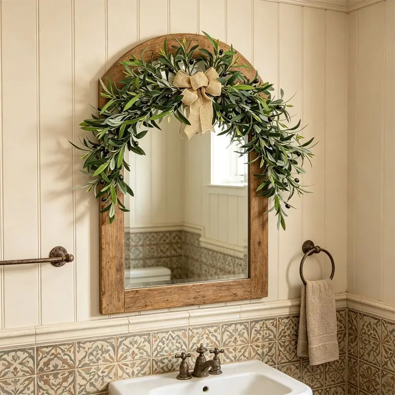 Simulated olive branches for hanging decoration, artificial olive leaf vines are suitable for indoor and outdoor home settings, party and festival decorations, rural wall decorations, fireplace hangings, and durable plant decorations for outdoor use.