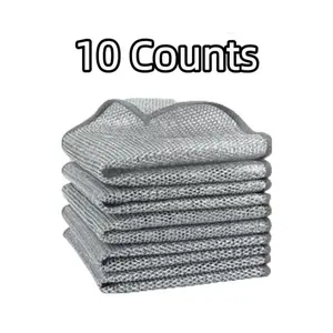 10 Counts Non Scratch Wire DishclothMultipurpose Wire Dishwashing Rag MetalScrubbers for for Wet and Dry Cleaning, 2-LayerKitchen Cleaning Cloth Cleaning Tool Reusable Multifunctional Dishwashing Rags durable  dish  rag Reusable Dishwashing Rags